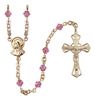 14 Karat Gold 5mm Austrian Crystal Madonna Mary Rosary in Rose