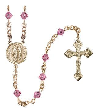 14 Karat Gold 5mm Austrian Crystal Miraculous Rosary in Rose