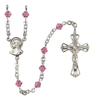 Sterling Silver 5mm Austrian Crystal Madonna Mary Rosary in Rose