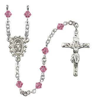 Sterling Silver 5mm Austrian Crystal Miraculous Rosary in Rose