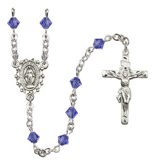 Sterling Silver 5mm Austrian Crystal Miraculous Rosary in Sapphire