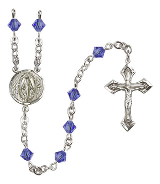 Sterling Silver 5mm Austrian Crystal Miraculous Rosary in Sapphire