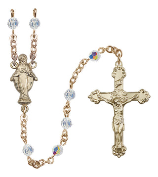 14 Karat Gold-Filled 5mm Austrian Crystal Miraculous Rosary with Aurora Borealis in Crystal