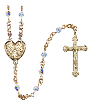 14 Karat Gold 4mm Austrian Crystal Miraculous Rosary with Aurora Borealis in Crystal