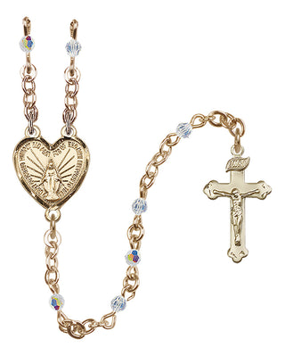 14 KT Solid Gold 3mm Austrian Crystal Miraculous Heart Rosary