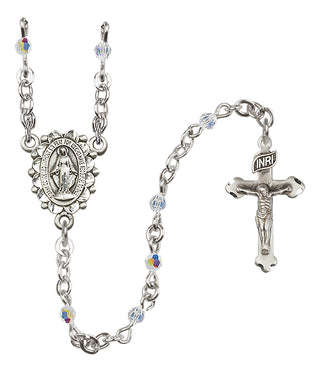 Sterling Silver 3mm Austrian Crystal Miraculous Rosary with Aurora Borealis in Crystal