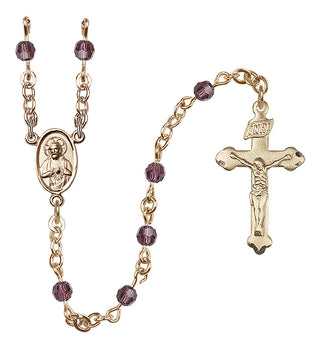 14 Karat Gold 4mm Austrian Crystal Scapular Rosary in Amethyst