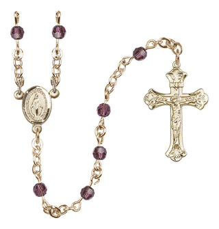 14 Karat Gold 4mm Austrian Crystal Miraculous Rosary Necklace in Amethyst
