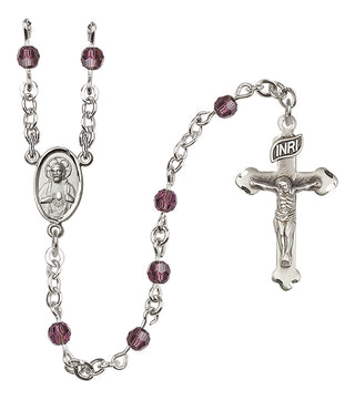 Sterling Silver 4mm Austrian Crystal Scapular Rosary in Amethyst