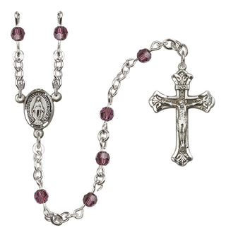 Sterling Silver 4mm Austrian Crystal Miraculous Rosary Necklace in Amethyst