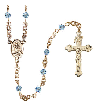 14 Karat Gold-Filled 4mm Austrian Crystal Scapular Rosary in Aqua