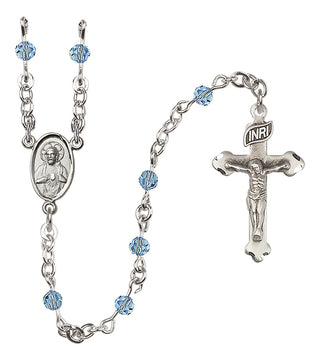 Sterling Silver 4mm Austrian Crystal Scapular Rosary in Aqua