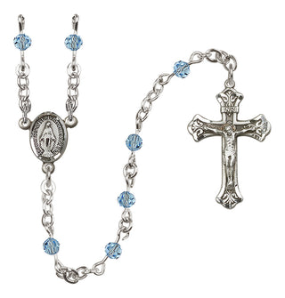 Sterling Silver 4mm Austrian Crystal Miraculous Rosary Necklace in Aqua