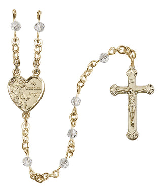 14 Karat Gold 4mm Austrian Crystal Guardian Angel Rosary in Crystal