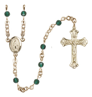 14 Karat Gold-Filled 4mm Austrian Crystal Miraculous Rosary Necklace in Emerald
