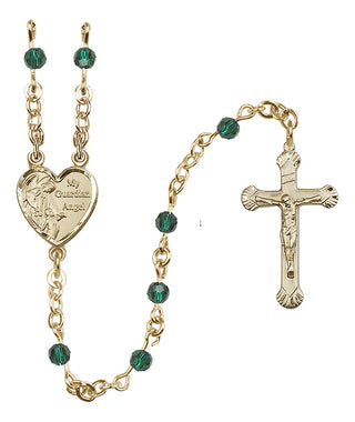 14 Karat Gold-Filled 4mm Austrian Crystal Guardian Angel Rosary in Emerald
