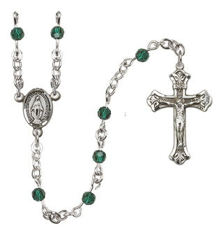 Sterling Silver 4mm Austrian Crystal Miraculous Rosary Necklace in Emerald