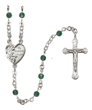 Sterling Silver 4mm Austrian Crystal Guardian Angel Rosary in Emerald