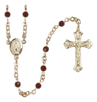 14 Karat Gold-Filled 4mm Austrian Crystal Miraculous Rosary Necklace in Garnet