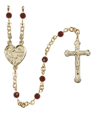 14 Karat Gold-Filled 4mm Austrian Crystal Guardian Angel Rosary in Garnet