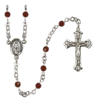 Sterling Silver 4mm Austrian Crystal Miraculous Rosary Necklace in Garnet