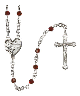 Sterling Silver 4mm Austrian Crystal Guardian Angel Rosary in Garnet