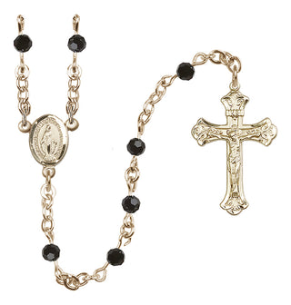 14 Karat Gold-Filled 4mm Austrian Crystal Miraculous Rosary Necklace in Jet