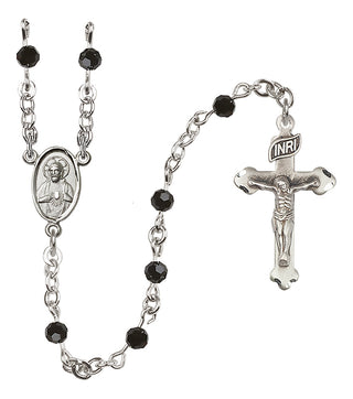 Sterling Silver 4mm Austrian Crystal Scapular Rosary in Jet