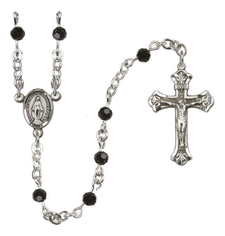 Sterling Silver 4mm Austrian Crystal Miraculous Rosary Necklace in Jet