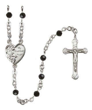 Sterling Silver 4mm Austrian Crystal Guardian Angel Rosary in Jet