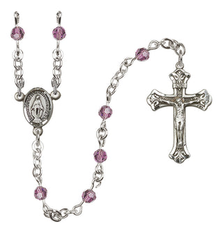 Sterling Silver 4mm Austrian Crystal Miraculous Rosary Necklace in Light Amethyst