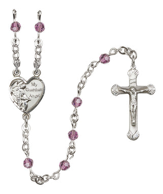 Sterling Silver 4mm Austrian Crystal Guardian Angel Rosary in Light Amethyst
