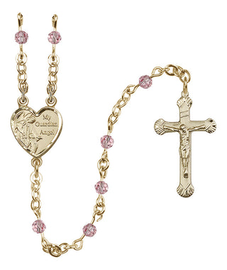 14 Karat Gold-Filled 4mm Austrian Crystal Guardian Angel Rosary in Light Rose