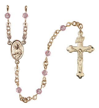 14 Karat Gold 4mm Austrian Crystal Scapular Rosary in Light Rose