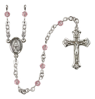Sterling Silver 4mm Austrian Crystal Miraculous Rosary Necklace in Light Rose