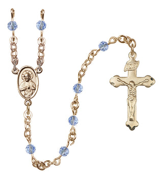 14 Karat Gold 4mm Austrian Crystal Scapular Rosary in Light Sapphire
