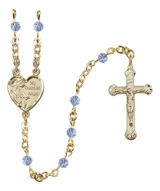 14 Karat Gold 4mm Austrian Crystal Guardian Angel Rosary in Light Sapphire
