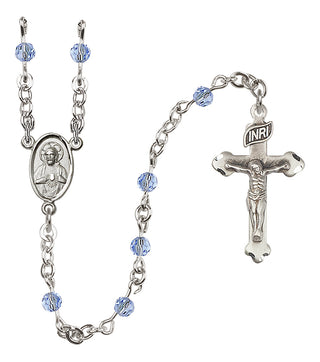 Sterling Silver 4mm Austrian Crystal Scapular Rosary in Light Sapphire