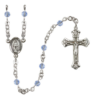 Sterling Silver 4mm Austrian Crystal Miraculous Rosary Necklace in Light Sapphire