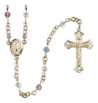 14 Karat Gold 4mm Austrian Crystal Miraculous Rosary Necklace in Multi-Color