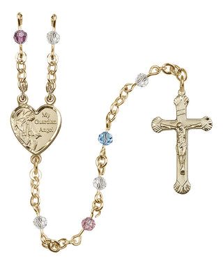 14 Karat Gold 4mm Austrian Crystal Guardian Angel Rosary in Multi-Color
