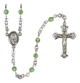 Sterling Silver 4mm Austrian Crystal Miraculous Rosary Necklace in Peridot