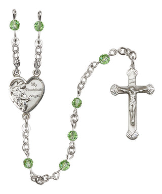 Sterling Silver 4mm Austrian Crystal Guardian Angel Rosary in Peridot