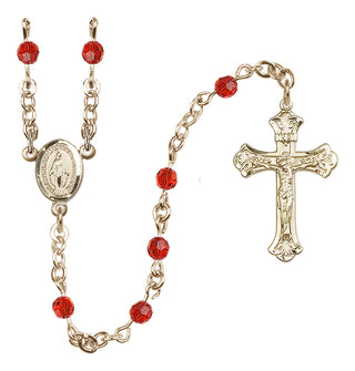 14 Karat Gold-Filled 4mm Austrian Crystal Miraculous Rosary Necklace in Ruby