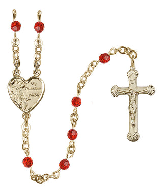 14 Karat Gold 4mm Austrian Crystal Guardian Angel Rosary in Ruby