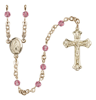14 Karat Gold 4mm Austrian Crystal Miraculous Rosary Necklace in Rose
