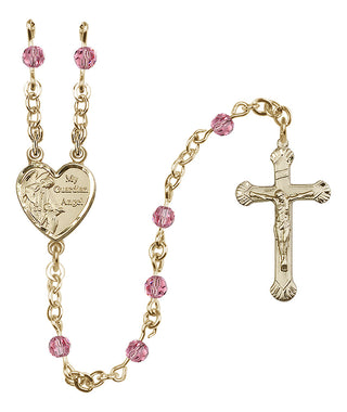 14 Karat Gold 4mm Austrian Crystal Guardian Angel Rosary in Rose