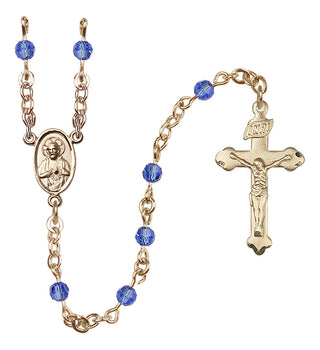 14 Karat Gold-Filled 4mm Austrian Crystal Scapular Rosary in Sapphire