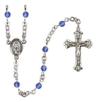 Sterling Silver 4mm Austrian Crystal Miraculous Rosary Necklace in Sapphire