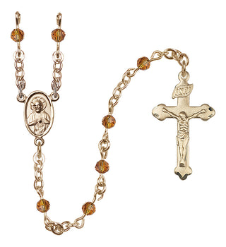 14 Karat Gold 4mm Austrian Crystal Scapular Rosary in Topaz